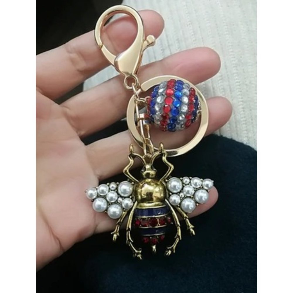 Gucci Style Bee Red, White and Blue Keychain/Bag Charm